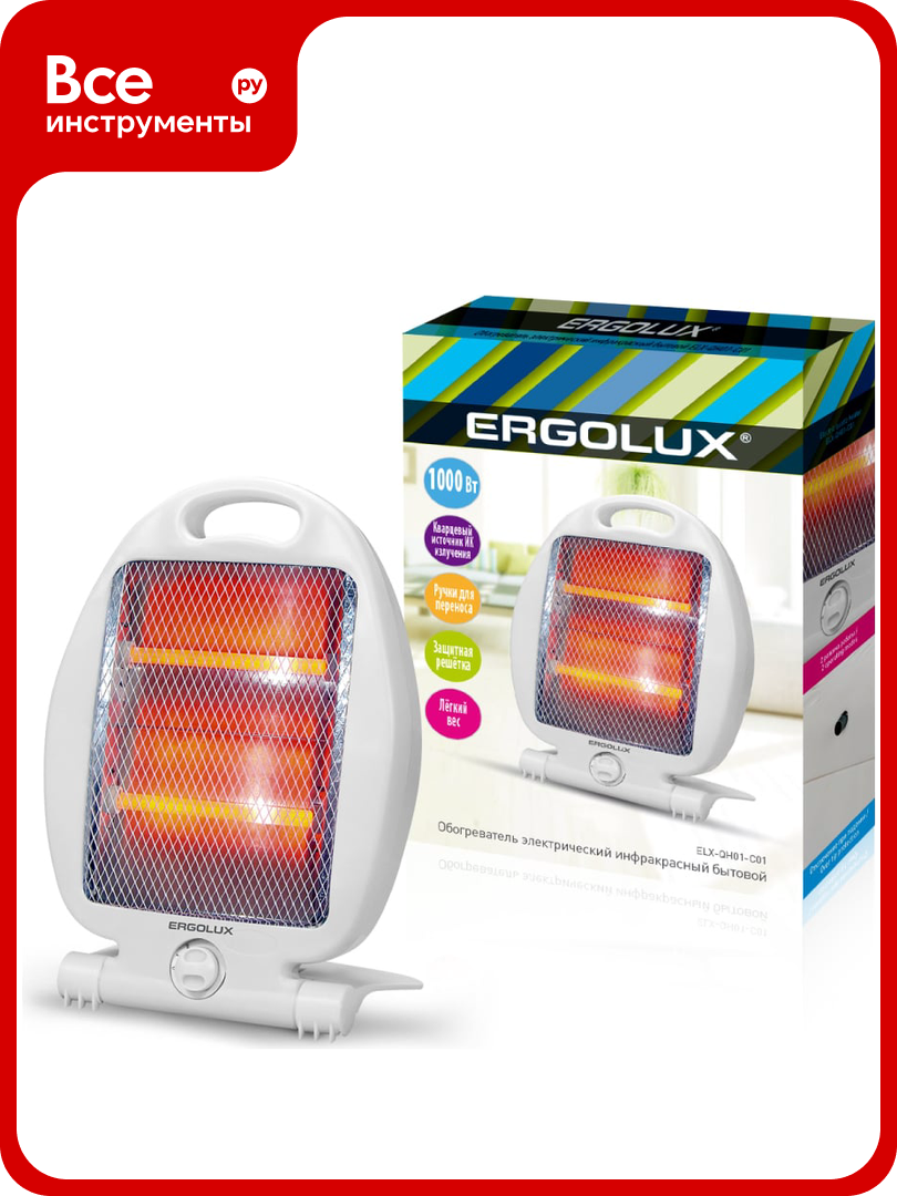Инфракрасный кварцевый обогреватель Ergolux Elx-qh01-c01 белый 220-240 в 500/1000 вт 14543