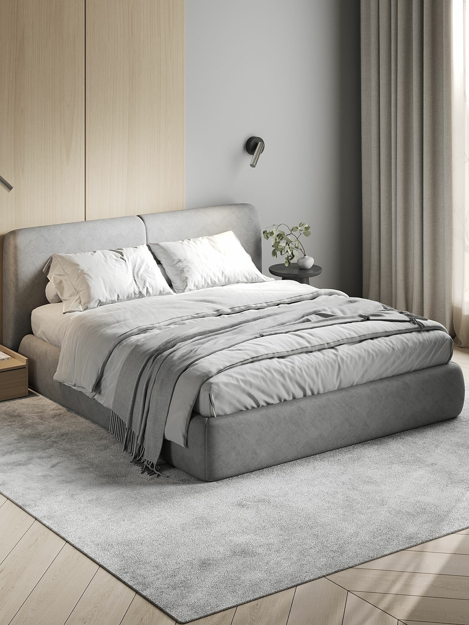 Кровать Альтхоум Lounge 10 Матрац 200х200 см/Каркас кровати 225х227 см серый, велюр