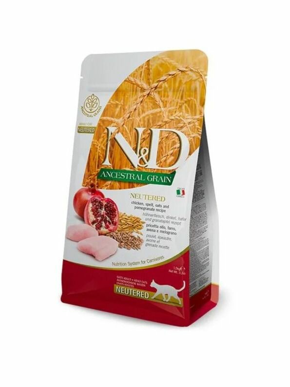 Сухой низкозерновой корм для стерилизованных кошек Farmina N&D, курица и ганат, 1,5 кг