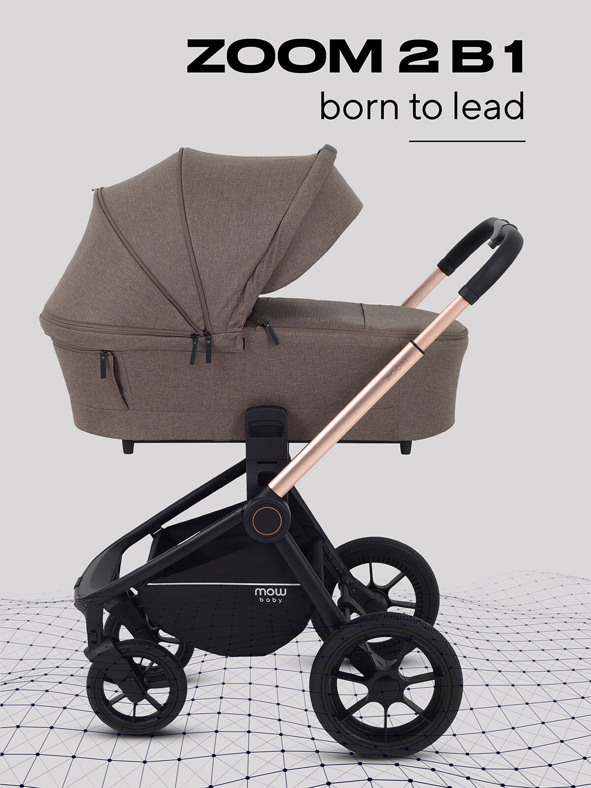 Коляска для новорожденных 2 в 1 MOWBaby ZOOM RA086 Gold Cacao Brown