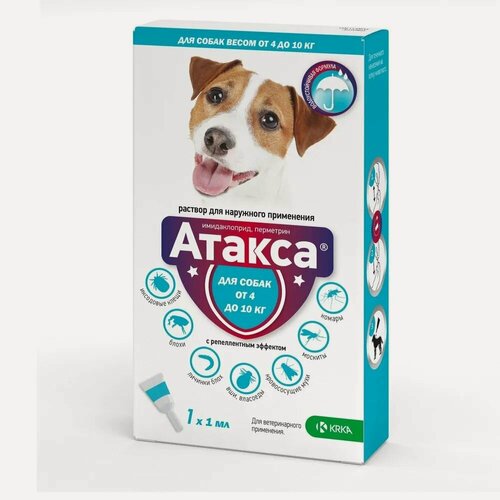 Изображение товара Капли инсектоакарицидные крка Атакса для собак от 4 до 10 кг, 1 пипетка х 1 мл