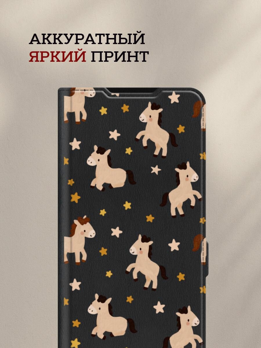 Чехол-книжка на Tecno Pova 7 5G / Текно Пова 7 5G с рисунком "Лошадки и звездочки паттерн 2" — фото 1
