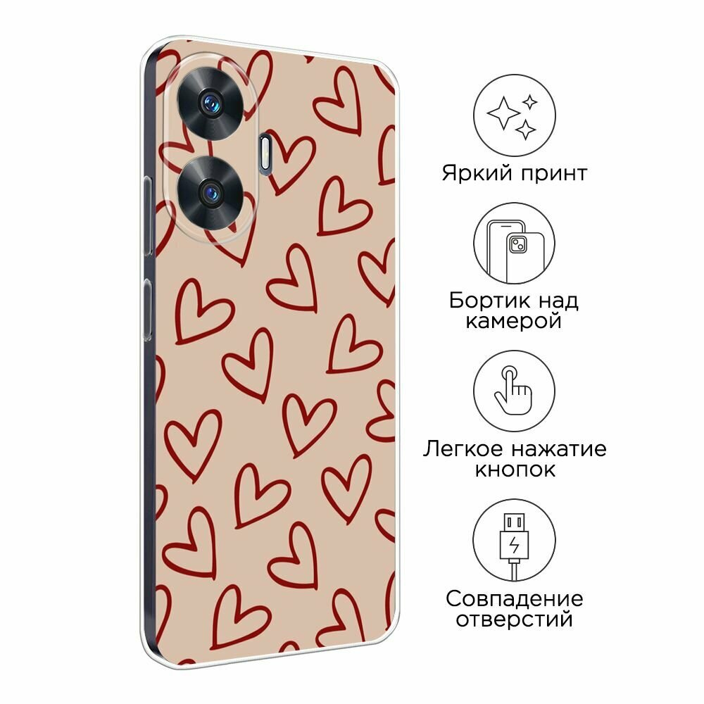 Чехол на Realme C55 / Реалми C55 с принтом "Little hearts doodles 1 - 14 февраля" — фото 1