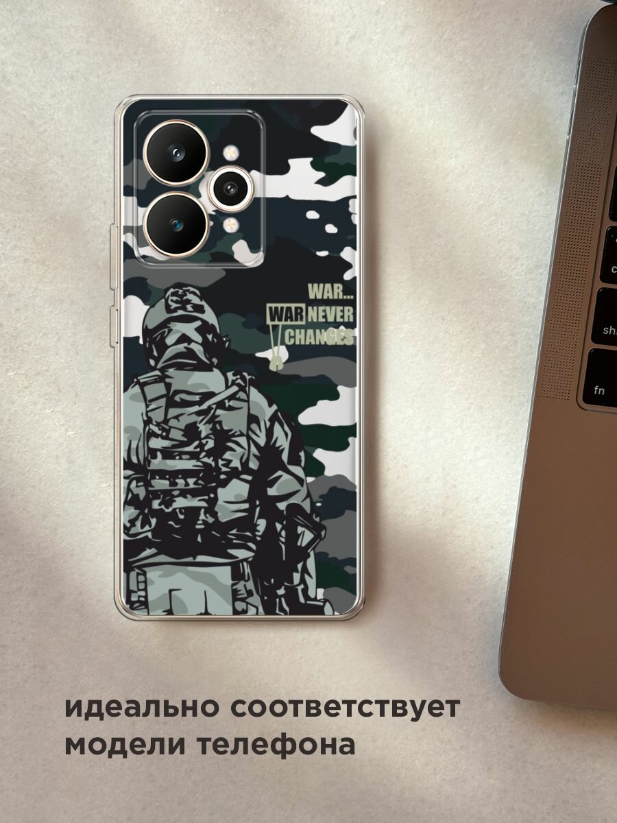 Чехол на Realme 15 / Реалми 15 с принтом "Камуфляж и солдат", прозрачный — фото 1