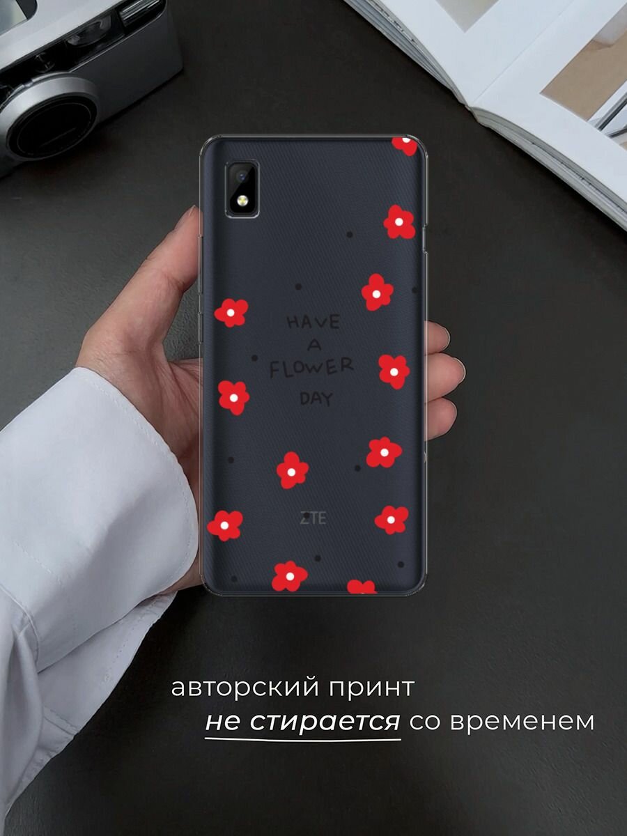Чехол на ZTE Blade L210 / ЗТЕ Блейд L210 с принтом "Have a flower day 2", прозрачный — фото 1