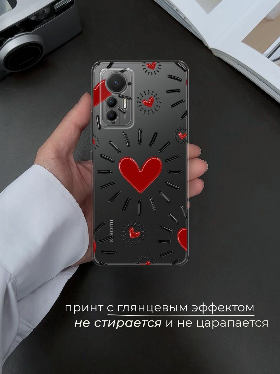 Чехол на Xiaomi 12 Lite / Сяоми 12 Лайт с принтом "Бордовые сердца паттерн" — фото 1