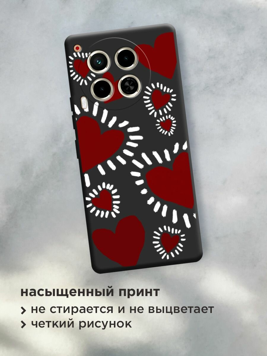 Чехол на Tecno Camon 30 4G/Tecno Camon 30 5G / Текно Камон 30 4G/Текно Камон 30 5G с принтом "Бордовые сердца 2" — фото 1
