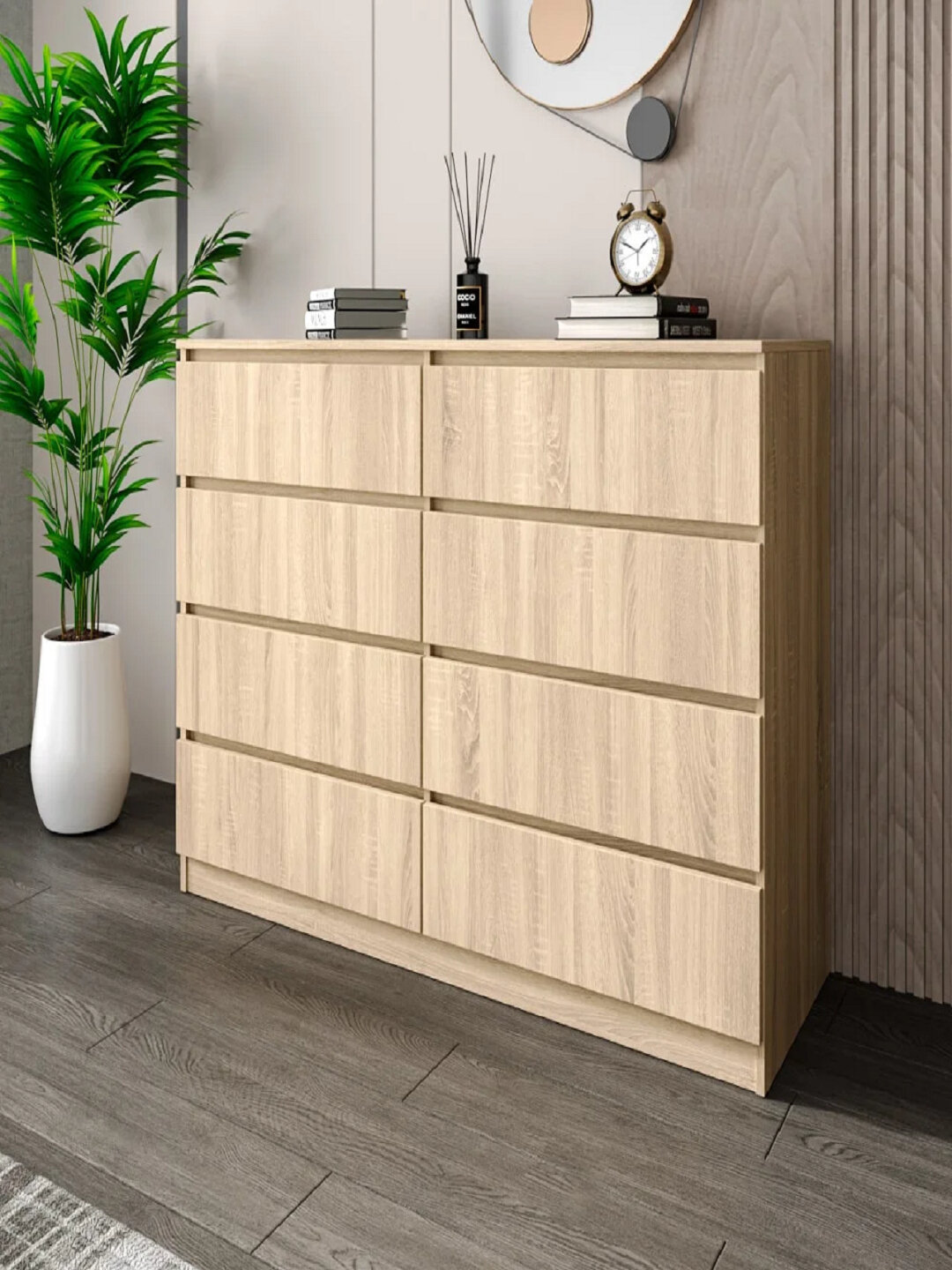 Комод Martin, 8 ящиков, ЛДСП, без ручек, белый, 140 см х 92 см х 40 см