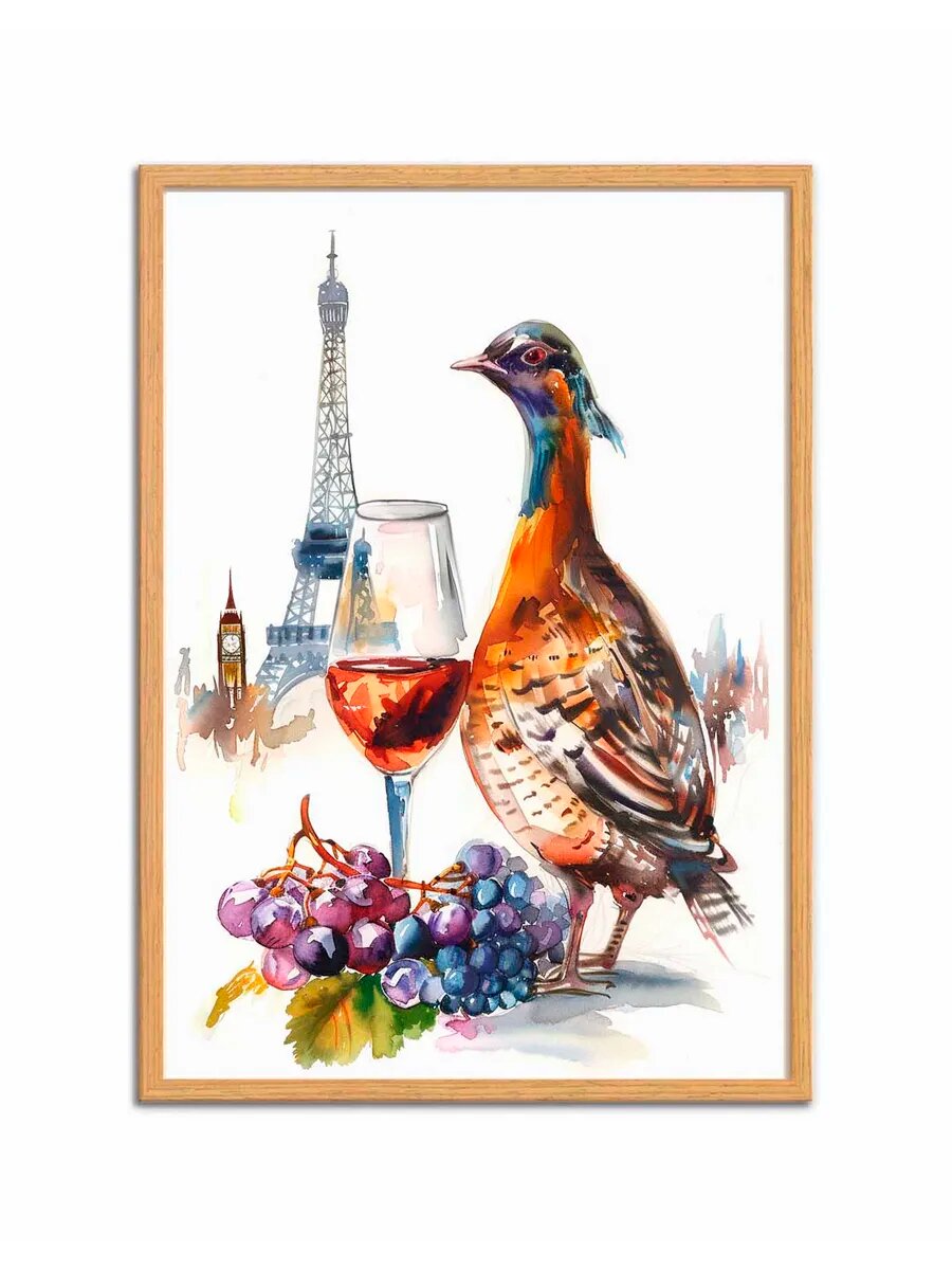 Перепелиная птица Пьет вино 5, Плакат 30x42см