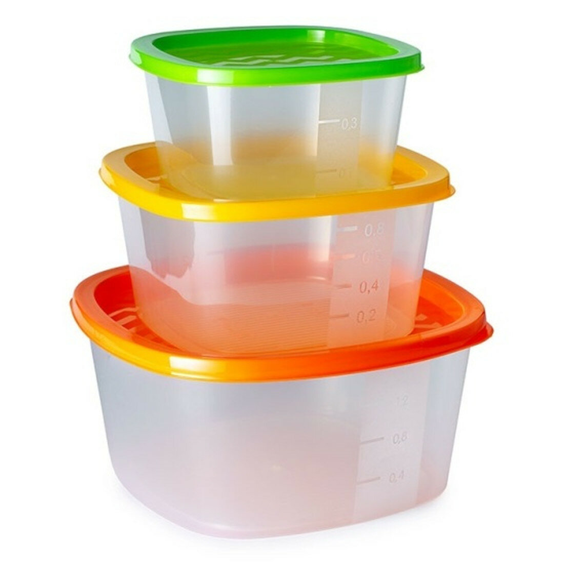 Набор квадратных контейнеров с крышками Fackelmann 76050 (09л 155л 265л) 3 штуки