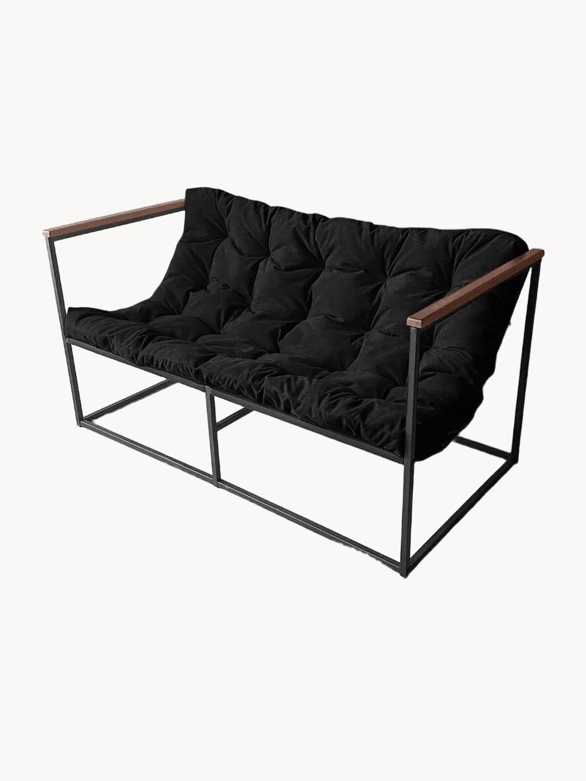 Диван лофт прямой, уличный, в офис, на балкон, на веранду, в гостинную, кухонный, Лофтовик ++ велюр черный, 140*70 см