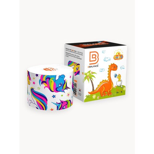 BBalance SMILE, кинезио тейп для чувствительной кожи тела. Уровень фиксации 2. Размер 5см*5м, цвет белый единороги