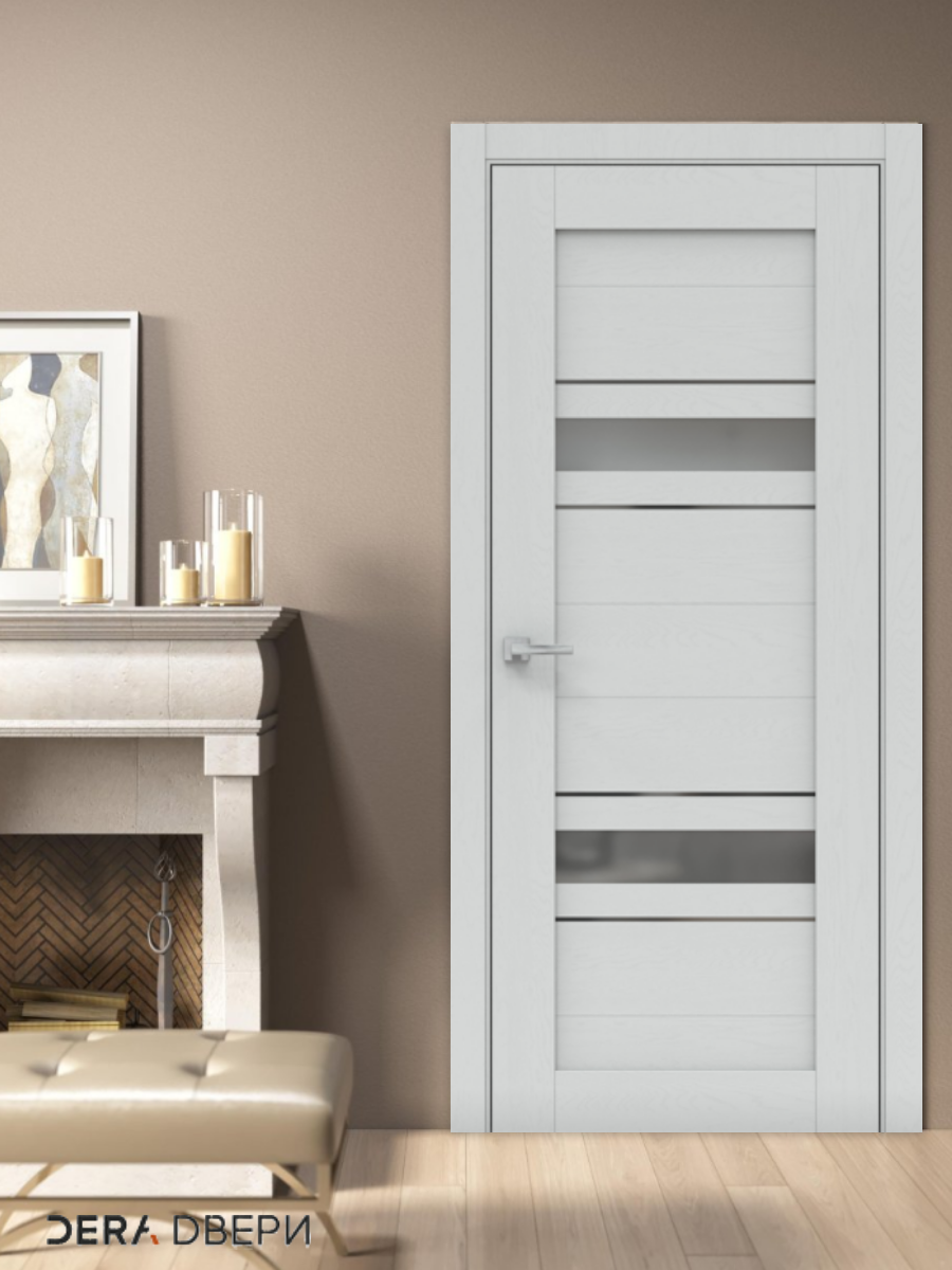 Дверь межкомнатная Дера 615 глухая  в комплекте ПВХ Ясень грей МДФ декор стекло графит70х200 см 1 шт.