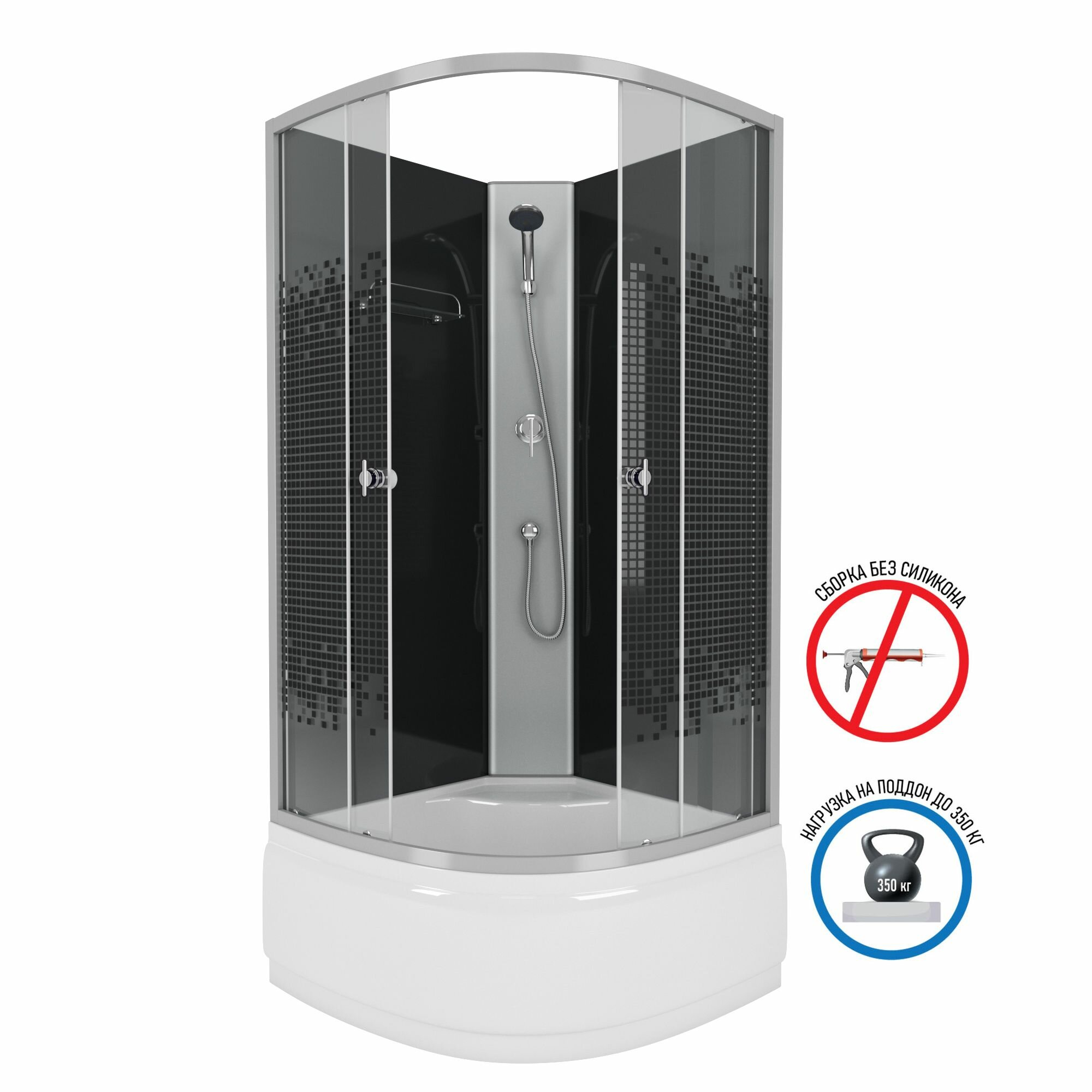 Душевая кабина Niagara Eco NG-7508-14BK (90х90х200) высокий поддон(40см) стекло мозаика4 места