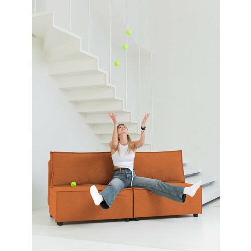 фото Диван cityhd парма simple, раскладной, съемный чехол, обивка велюр, 2 спальных места оранжевый
