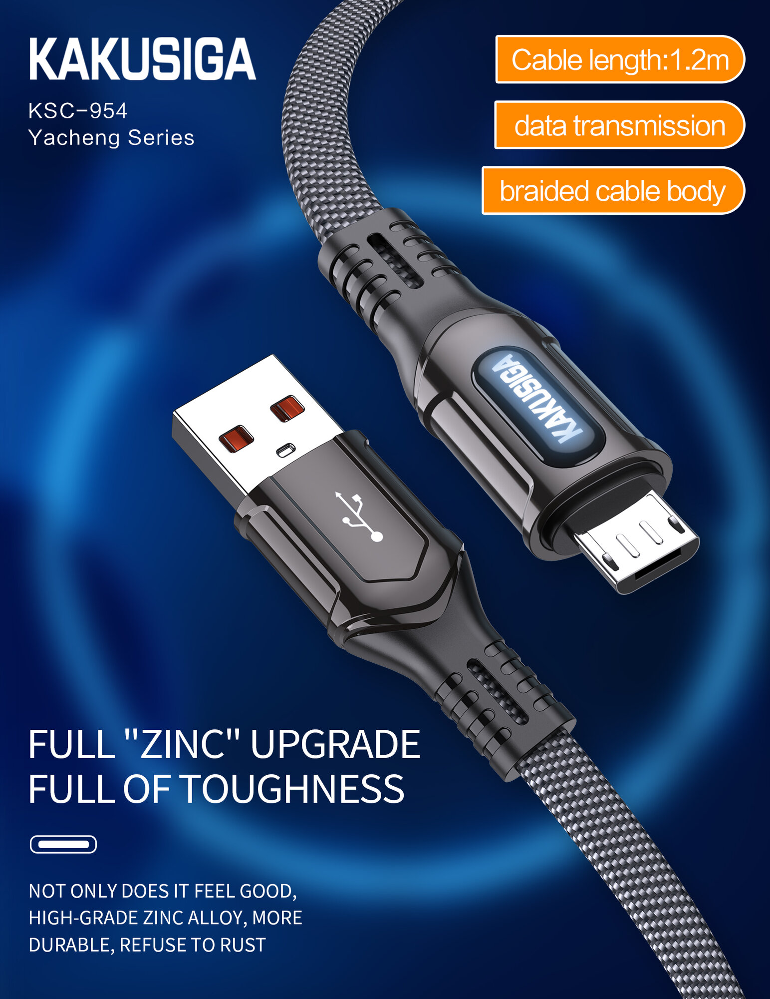 Высокоскоростной Кабель USB KAKUSIGA KSC-954 Micro-USB V8 Черный, 1м