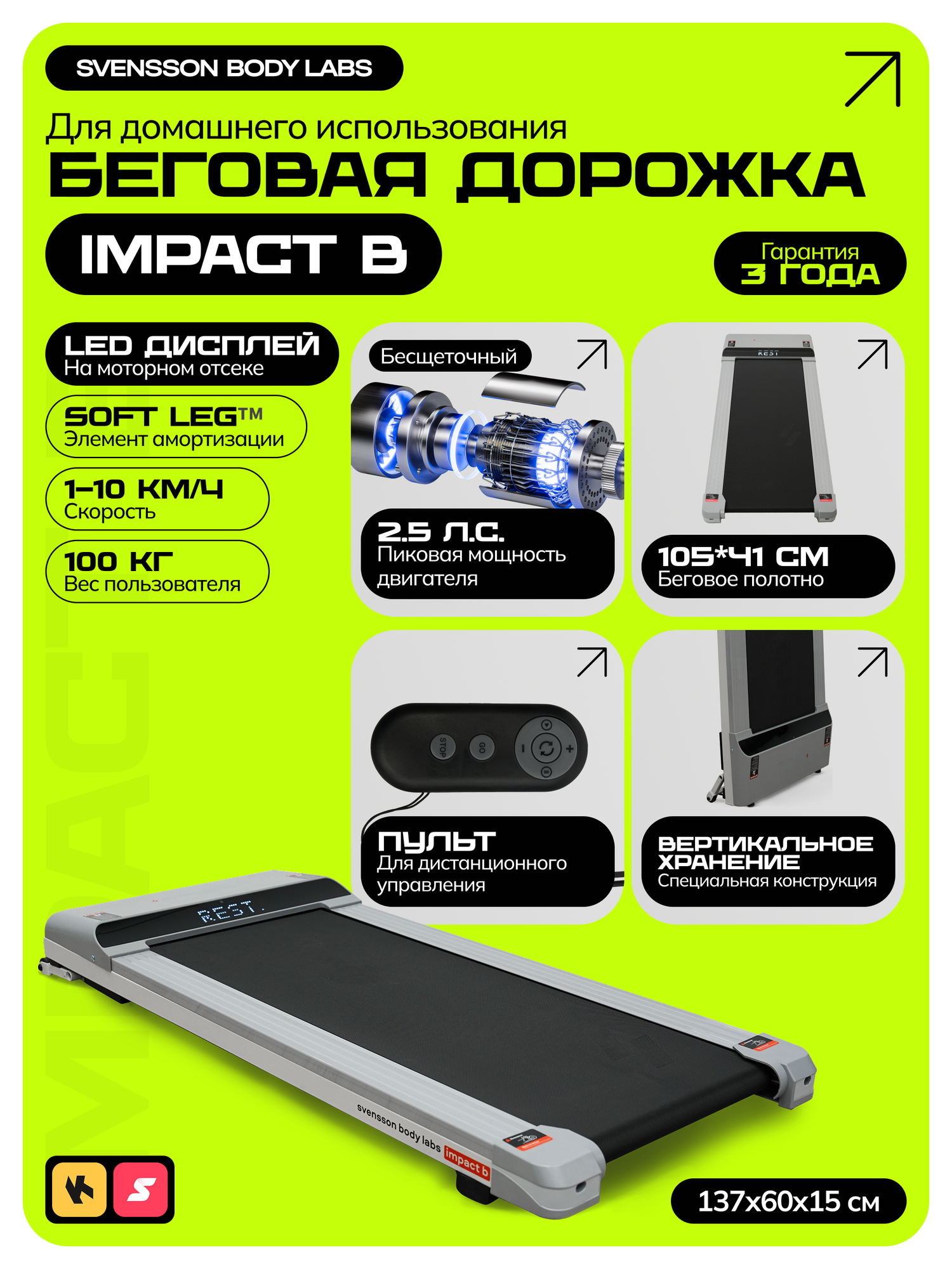 Беговая дорожка электрическая для дома SVENSSON BODY LABS IMPACT B