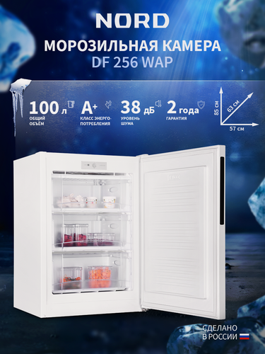 Изображение товара Морозильная камера NORD DF 256 WAP, объём 100 л, ручная система оттаивания, перенавешиваемая дверь, белая