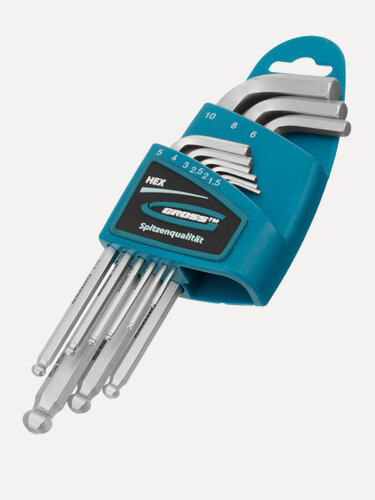 Изображение товара Набор ключей имбусовых Gross HEX 1, 5–10 мм, S2, 9 шт, удлиненные с шаром, сатинированные 16403