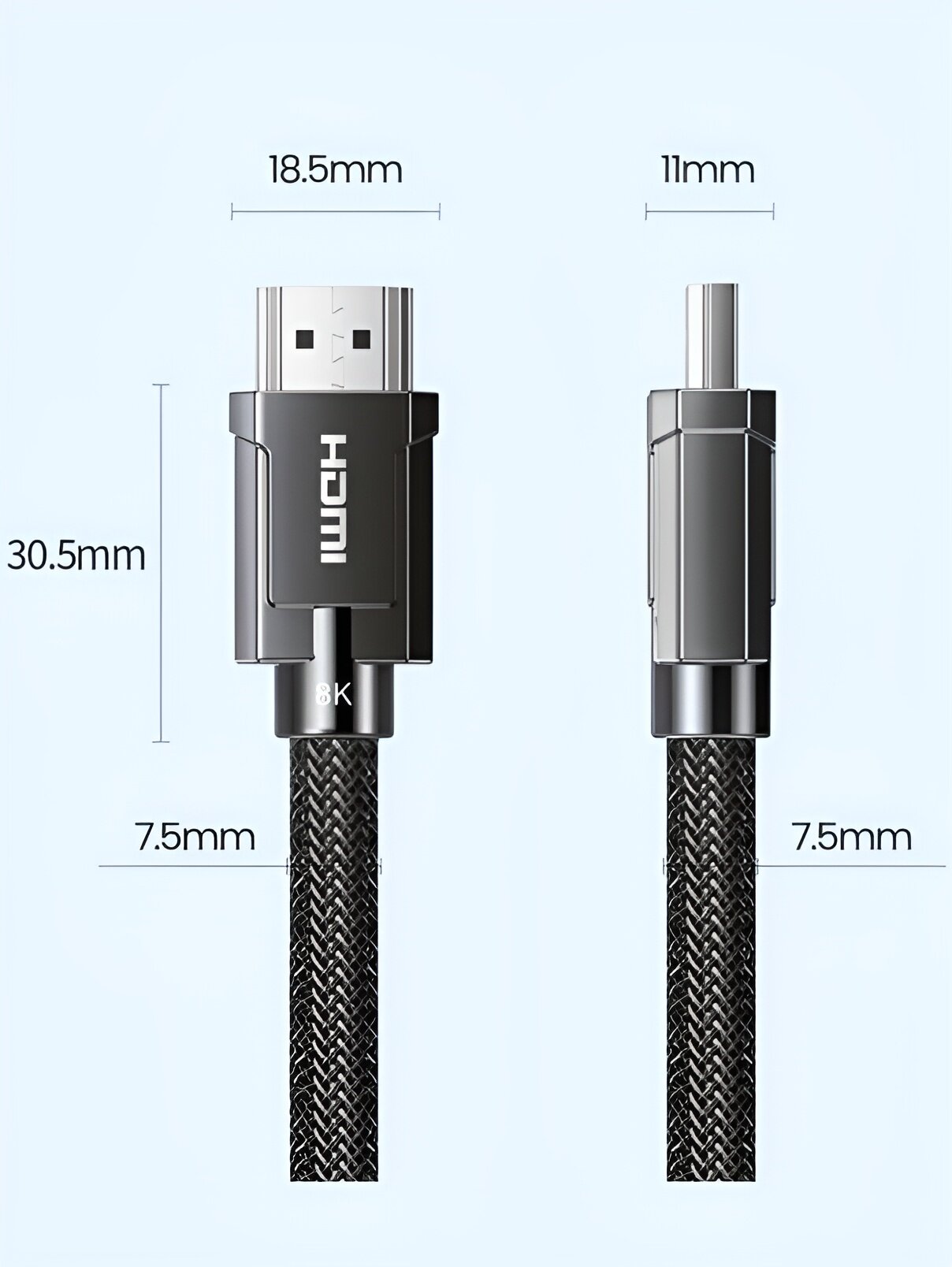 Кабель HDMI 2.1 UGREEN / 8K 60Гц, 4K 120Гц, нейлоновая оплётка, штекер из цинка / 1 метр — фото 1
