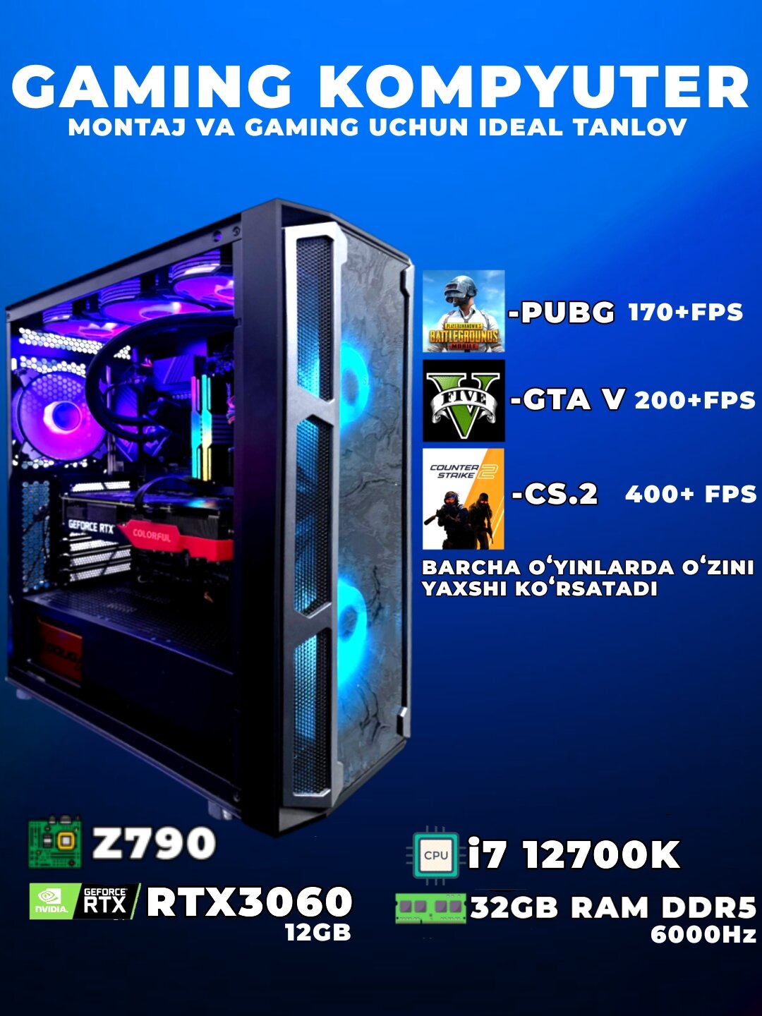 ️ Premium Gaming & Workstation PC i7 12700K/ RTX 3060 12GB / DDR5 32GB/ SSD 1TB