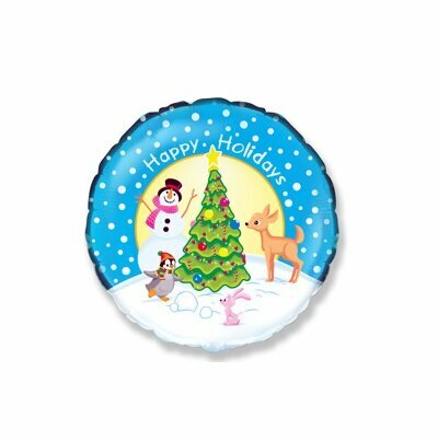 Воздушный шарик Flexmetal 18" 46 см круг с Новым Годом нарядная елочка