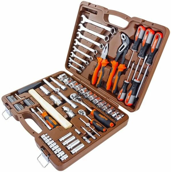 Набор инструмента универсальный 1/4", 1/2"DR с головками торцевыми 12-гранными 1/2"DR, 77 предметов Ombra