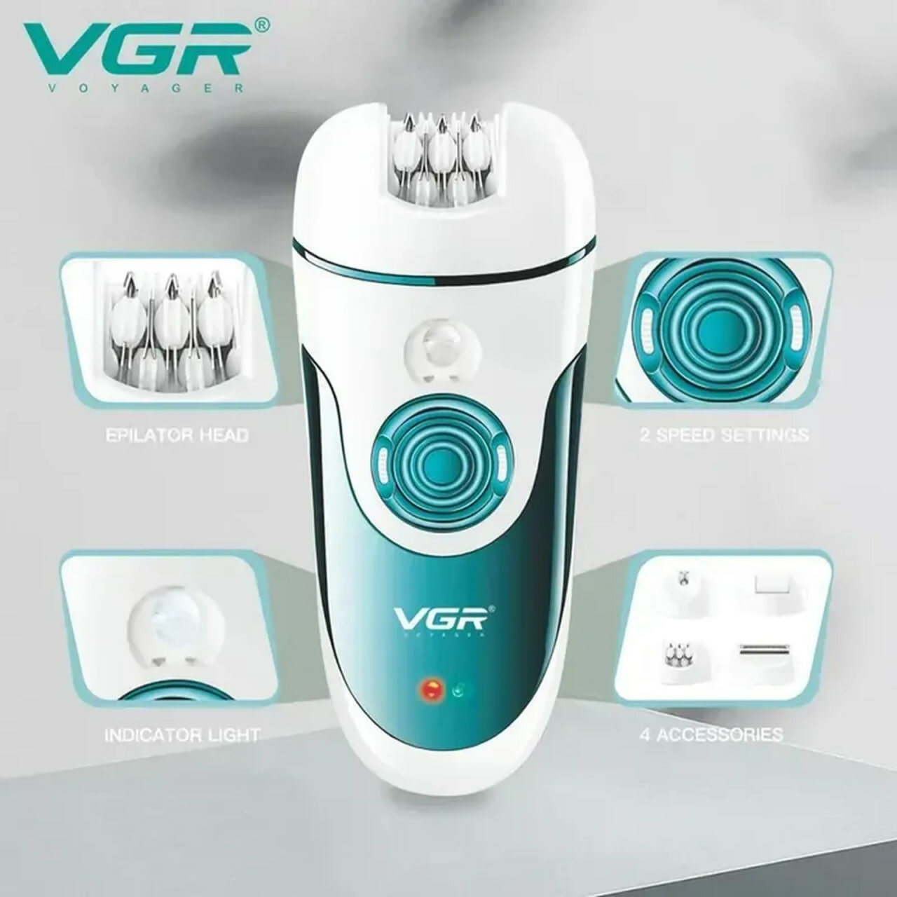 Эпиляторы женские/эпилятор/4 в 1/Электробритва женская/Женский триммер/Пемза для ног Эпилятор (4 в 1) VGR V-700