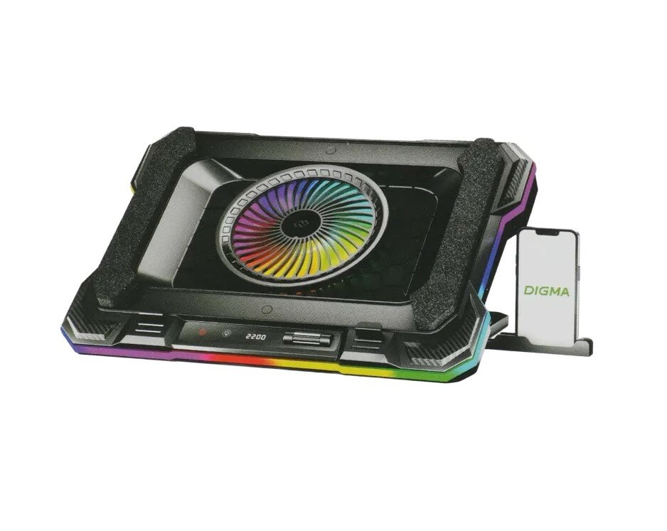 Подставка для ноутбука Digma D-NCP190-1x100RGB, 19", 428х316х58 мм, 2хUSB, вентиляторы 1 х 140 мм,