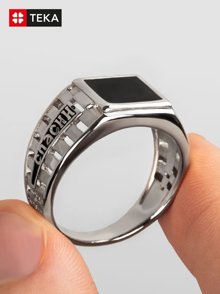 Печатка TEKA, эмаль, размер 22, серебристый/черный — фото 1