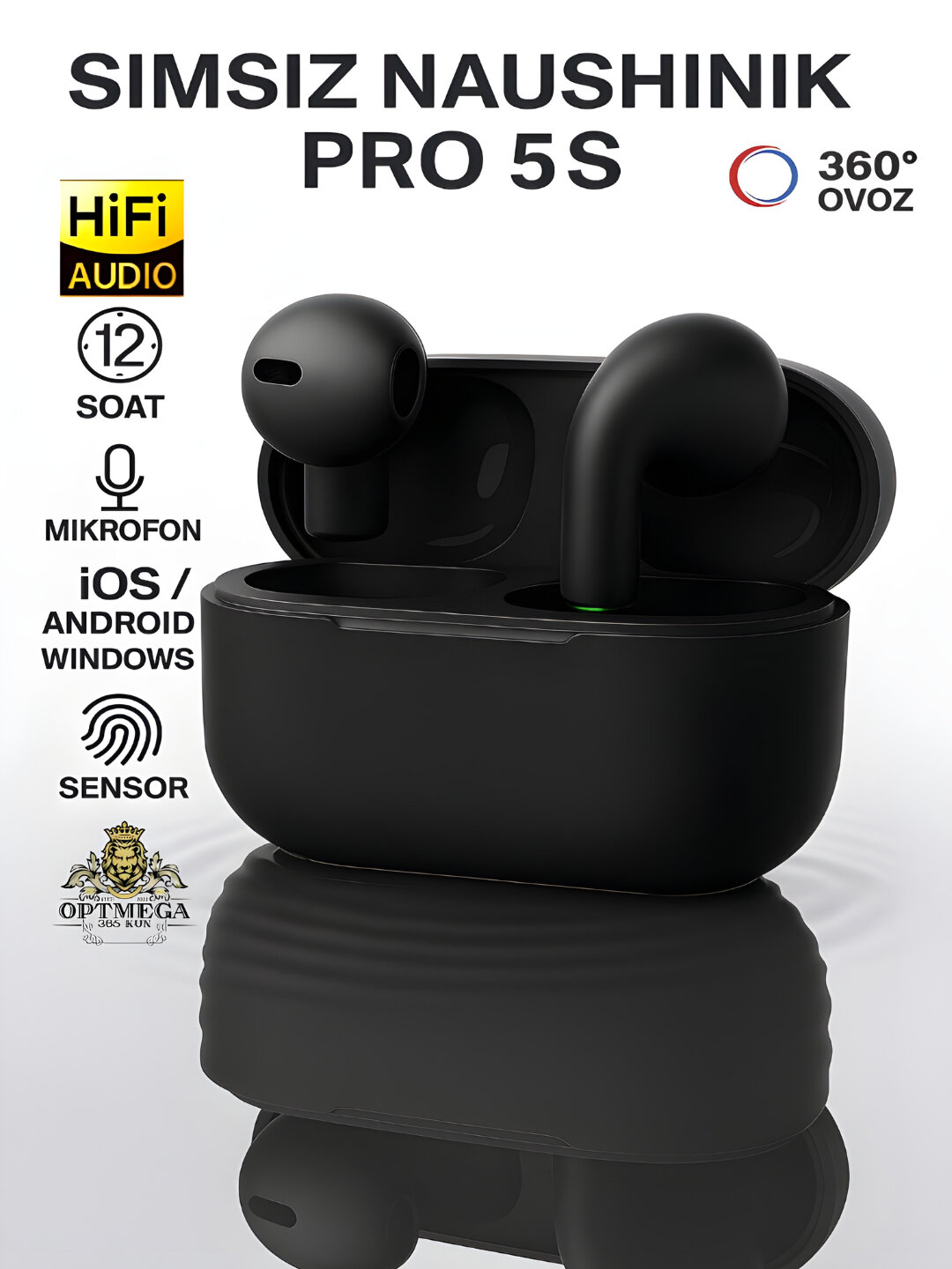 Наушники REDSEN Pro 5S, беспроводные, сенсорные, с микрофоном,