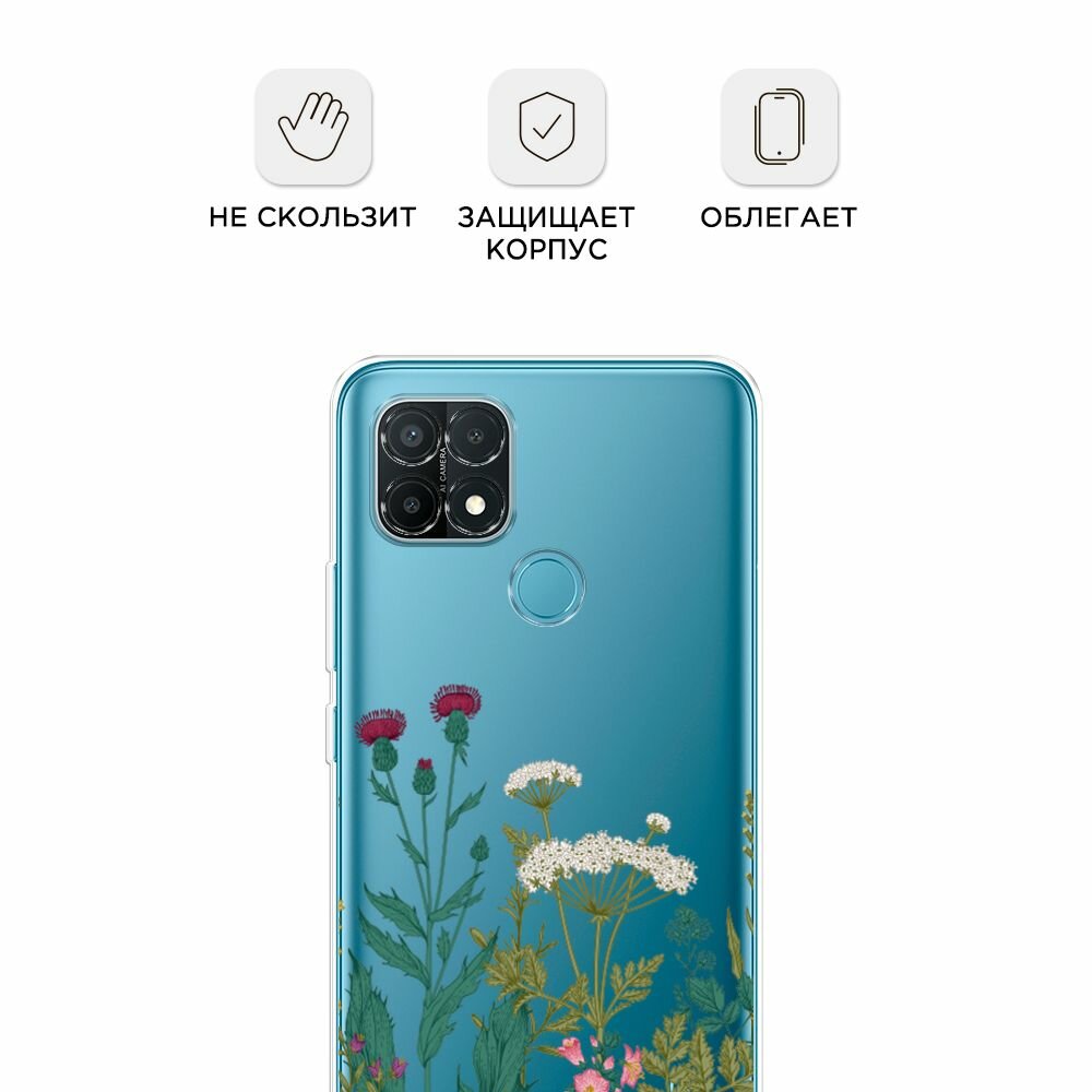 Чехол на Oppo A15/A15s / Оппо А15/A15s с принтом "Дикие полевые цветы", прозрачный — фото 1