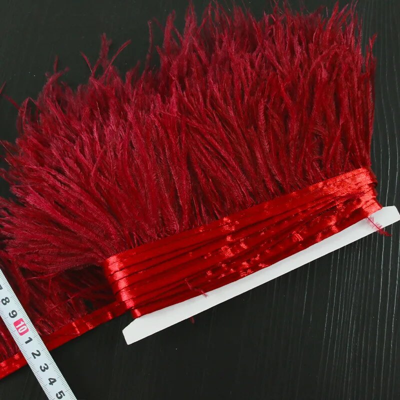 Лента из натуральных перьев 8-10 см Красный, 1meter 10-15cm, 021wine red