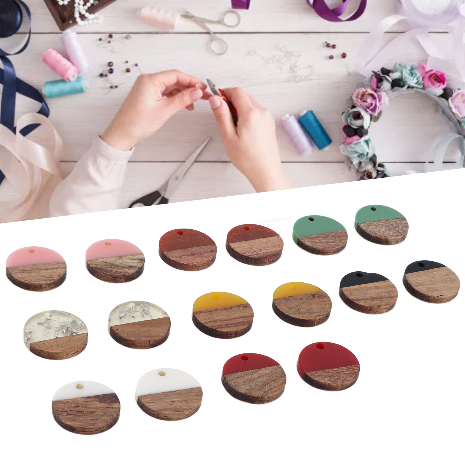 16шт смолы деревянные подвески круглой формы текстурированные DIY ювелирные изделия украшения ремесло аксессуары