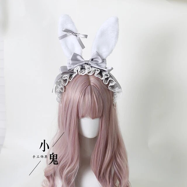 Лолита Алиса кроличьи уши KC милое кружевное украшение для волос повязка на голову с заячьими ушками Лолита аксессуары для волос