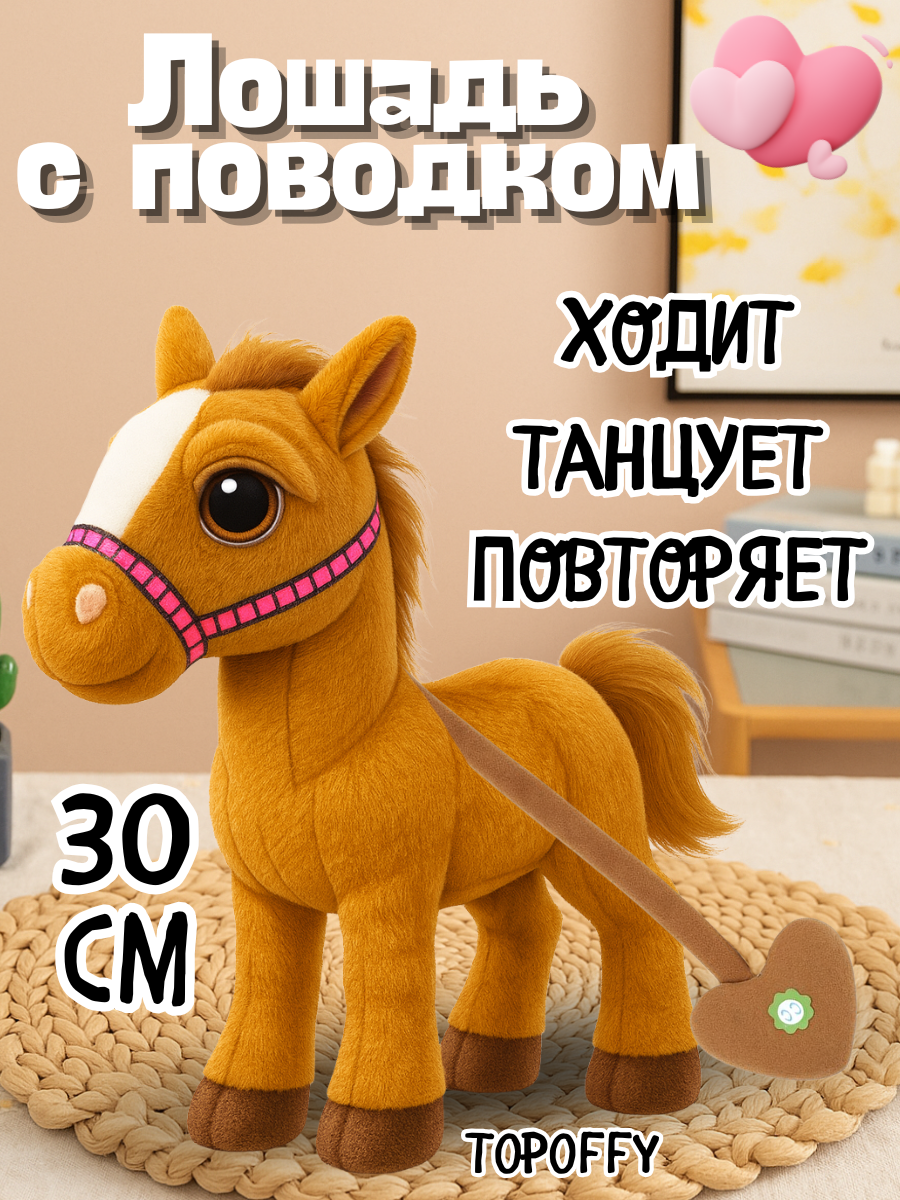 Лошадка интерактивная мягкая игрушка лошадка на поводке