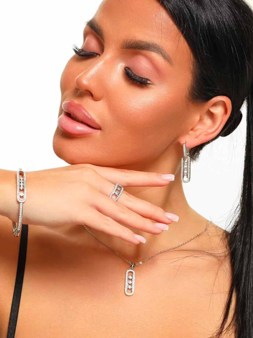 Комплект бижутерии: клипсы, акрил, размер кольца 14, размер браслета 20 см, зеленый, — фото 1