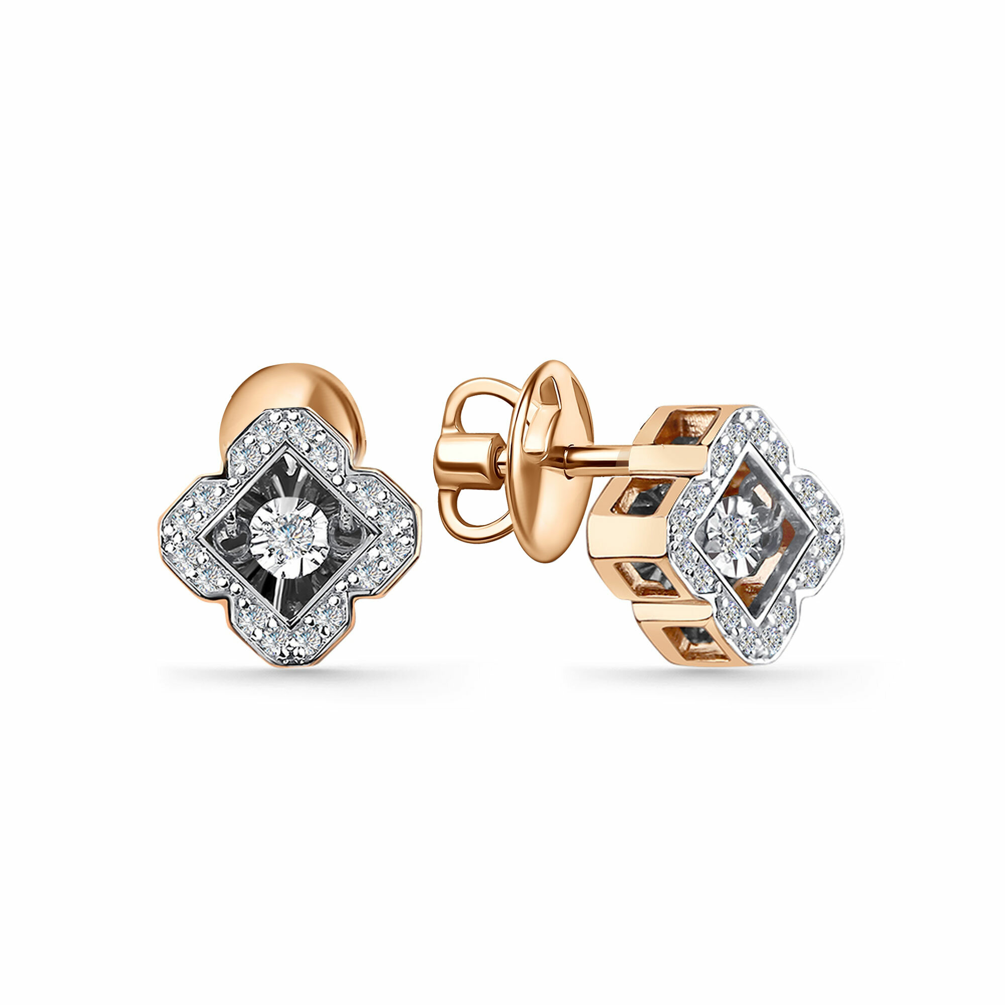 Серьги пусеты Diamant online, красное золото, 585 проба, бриллиант, длина 0.9 см, , прозрачный