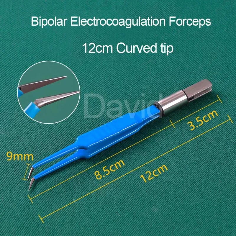 Биполярный пинцет для коагуляции, 12 см, Curved tip, серебристый