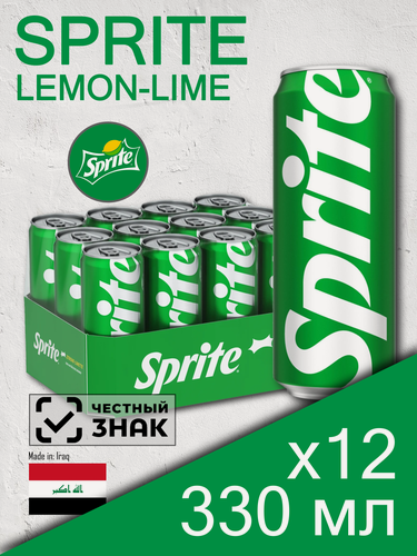 Изображение товара Sprite Lemon-Lime, 0.33 л, 12 шт, банка (газированный напиток Спрайт Лимон-Лайм, жб)