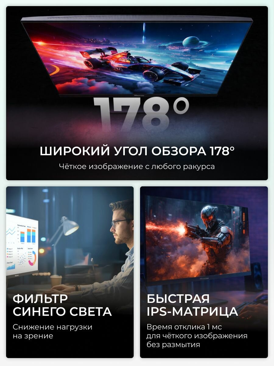 Монитор 24 дюйма 240Гц игровой Hisense 24G3Q, Fast IPS, 1мс, HDR10 — фото 1