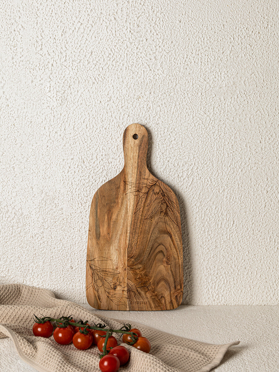 Доска разделочная DeNASTIA Olivia акация с узором 35x18,5x1,5 см, коричневый, KB00091