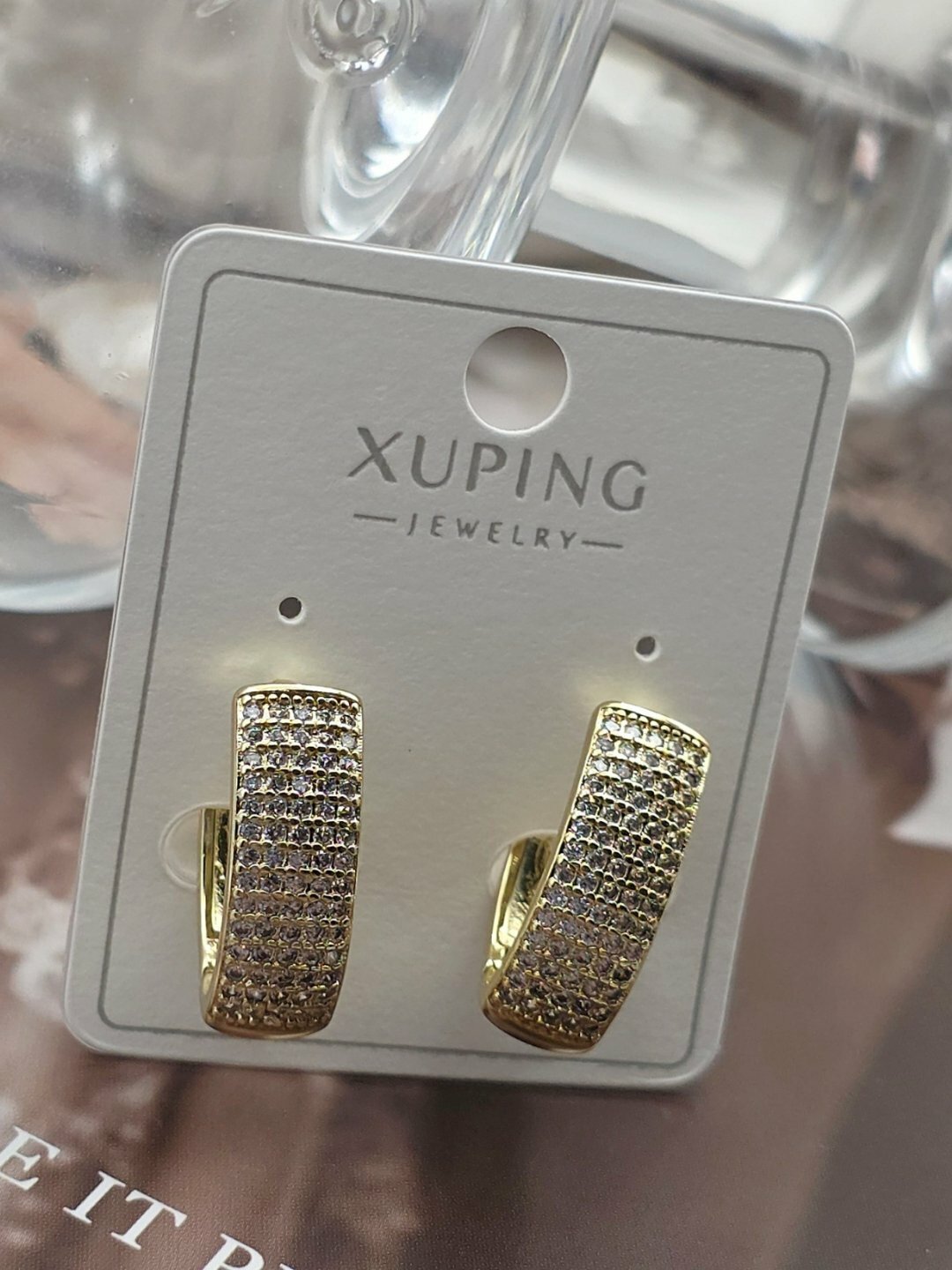 Серьги двусторонние XUPING JEWELRY, фианит, gold — фото 1