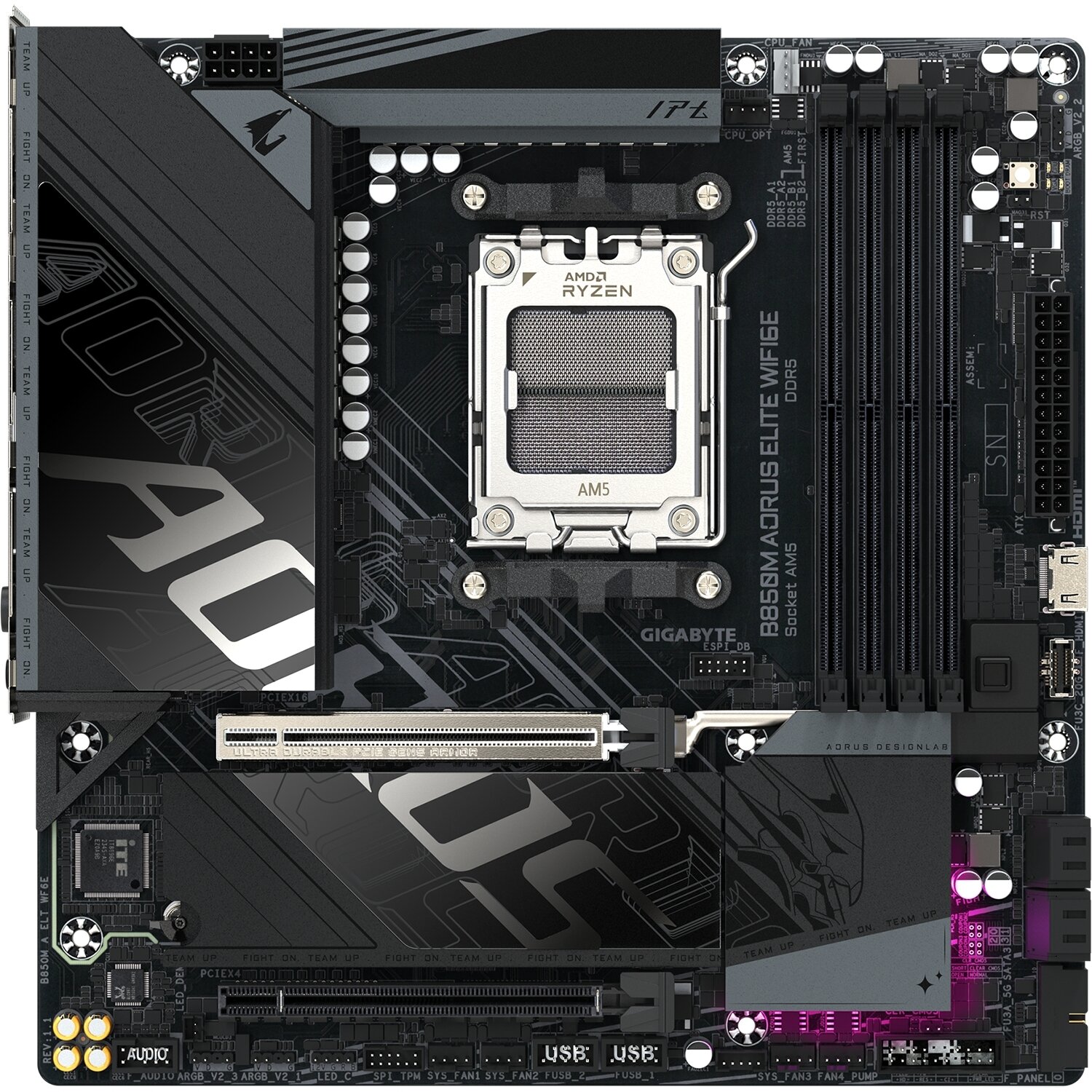 Материнская плата Gigabyte B850M AORUS ELITE WIFI6E, AM5, AMD B850, 4xDDR5, 4xSATA, 2xM.2, 1xPCIe 5.0 x16,