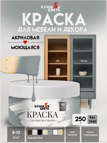 Изображение товара Краска для мебели и дерева меловая темно серый 0,25кг