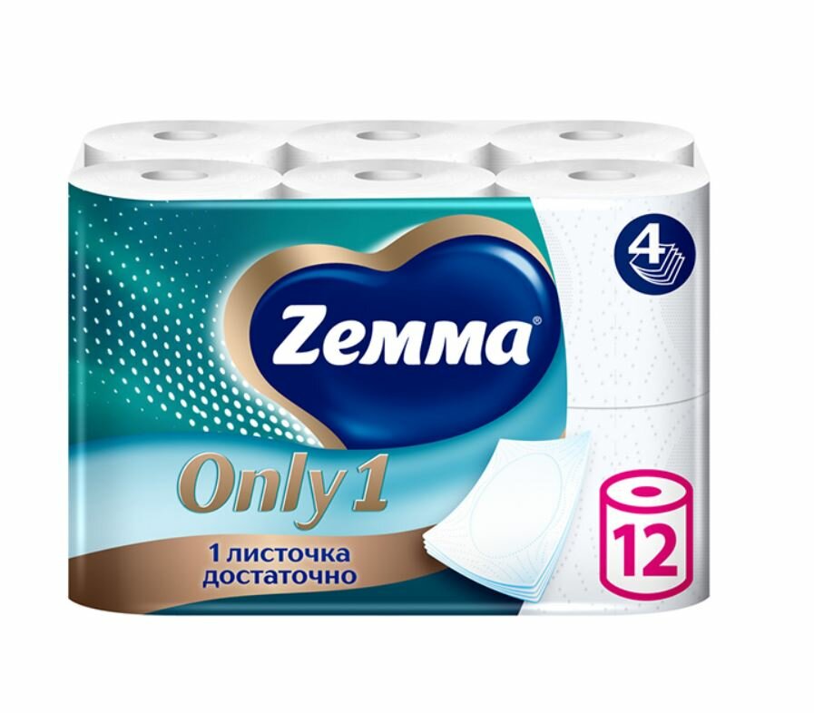 Туалетная бумага Zewa Just 1 4 слоя, 12 рулонов - 1 упаковка
