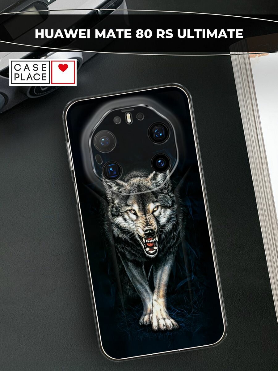Чехол на Huawei Mate 80 RS Ultimate / Хуавей Мейт 80 РС Ультимейт с принтом Злобный волк из ночи
