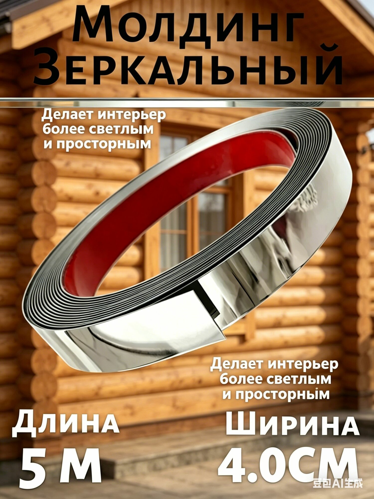 Зеркало титаново-серебряное шириной 4.0 см/длиной 5 метра