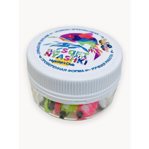 Форелевая силиконовая приманка Nyashki.Club гусень спорт микс, 12 шт в банке, 27 мм, 0.8 гр, аттрактант сыр, феромоны, съедобная, UV цвета