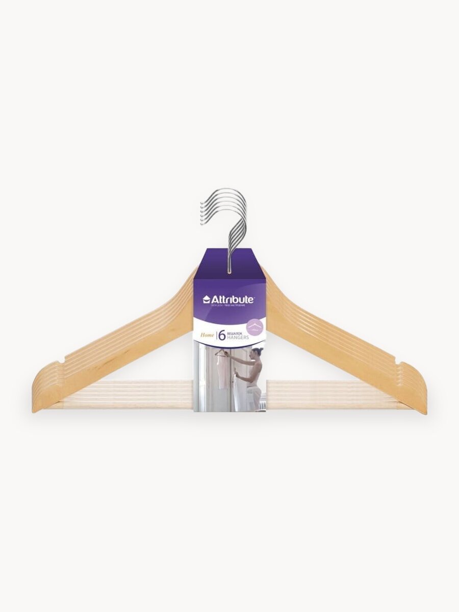 Набор вешалок Attribute Classic , дерево, металл, антискользящие перекладины, 6шт